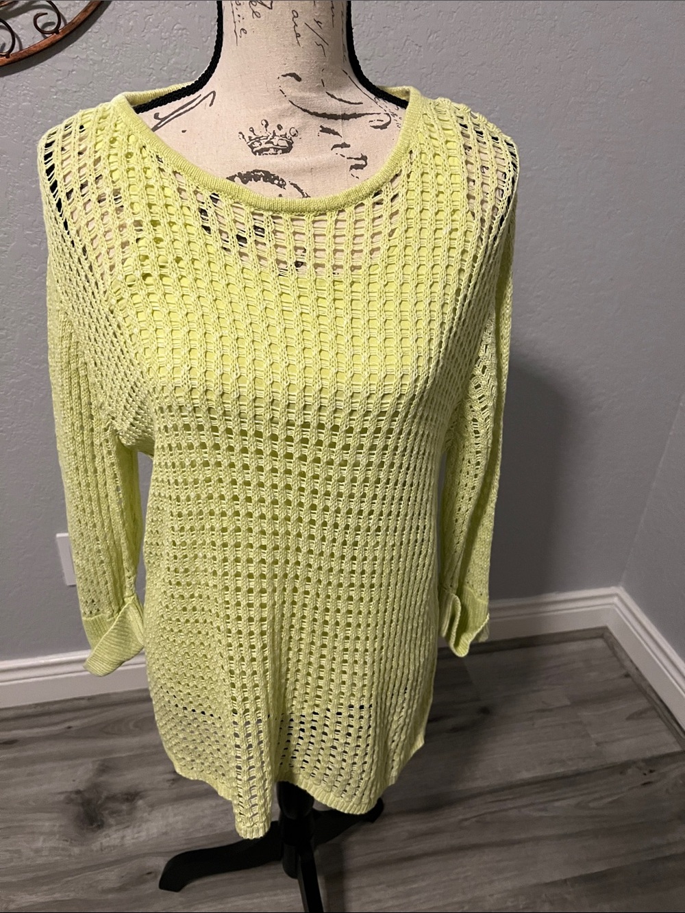 J. Jill Lemon-Lime Open Weave Knit Top